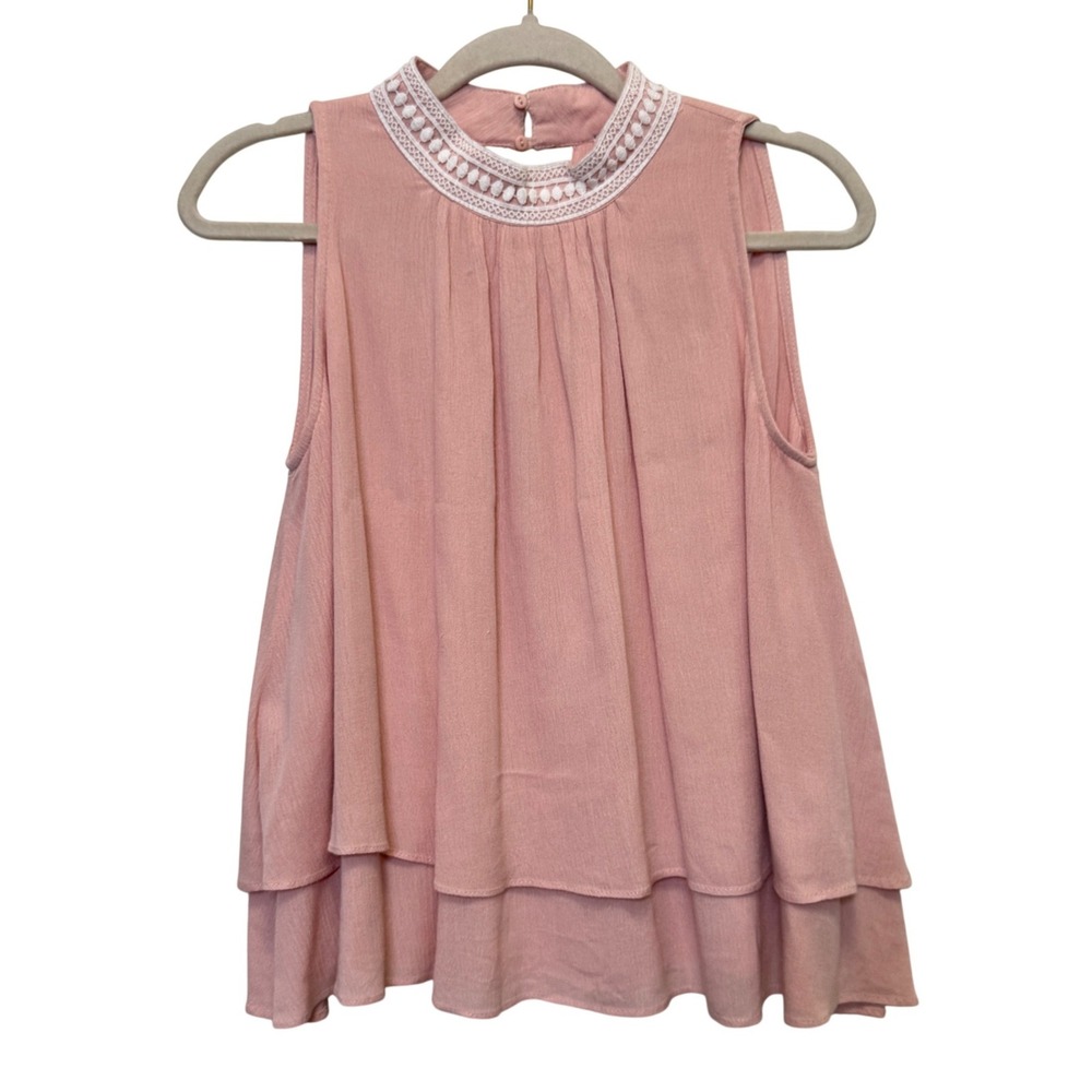 English Factory Womens Sleeveless Top S Pink Lace Trim Tiered Boho Cottagecore